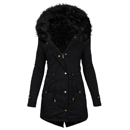 Black Friday Angebote 2024, Wintermantel Damen Gefüttert Damenmantel Mit Kapuze - Winterparka Lang Winterjacke Flauschige Grosse Grössen Mantel Frauen Einfarbig Bequemes Winddicht Outdoorjacke von Zilosconcy