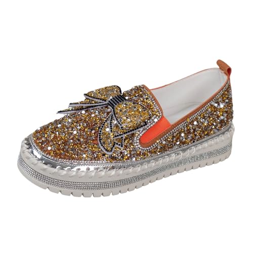 Blitzangebote, Pailletten Schuhe Damen Shiny Glitzer Sneaker - Glitzer Schuhe Flache Low Glitzerschuhe Frauen Bequeme Leichte Turnschuhe Funkelnde Glitzernde Hochzeits-Brautschuhe von Zilosconcy