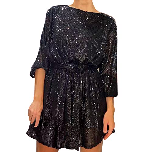 Blitzangebote, Paillettenkleid Damen Elegant Glitzerkleid - Abendkleider Glitzer Silvester Kleid Vintage Kurz Cocktailkleid Frauen Pailettenkleider Schöne Hochzeitskleid Partykleider von Zilosconcy