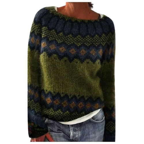 Blitzangebote des Tages, Weihnachtspulli Damen Mohair Norweger Pullover - Alpaka Pullover Jacquard Grobstrickpullover Dicker Pulli Rundhals Langarm Strickpullover Casual Wollpulli Frauen von Zilosconcy