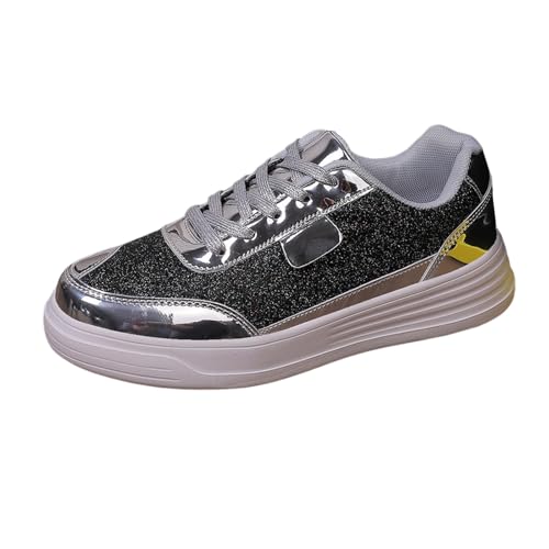 Brautschuhe Sneaker, Glitzer Sneaker Damen Shiny Pailletten Schuhe - Glitzerschuhe Flache Low Glitzer Schuhe Frauen Bequeme Leichte Walkingschuhe Funkelnde Glitzernde Hochzeits-Brautschuhe von Zilosconcy