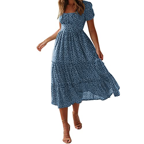 Damen A Linie Kleid V Ausschnitt Blumenkleid Elegant Sommerkleider Kurzarm Freizeitkleid Jerseykleid Knielang Swing Stretchy Kleider von Zilosconcy