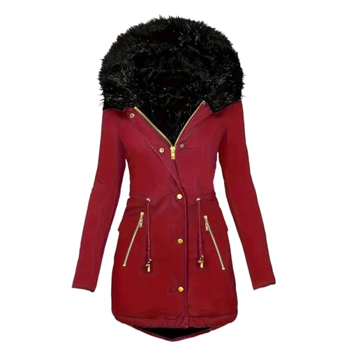 Damenmantel Sale Winter, Damenmantel Damen Gefüttert Wintermantel Mit Kapuze - Winterparka Lang Winterjacke Grosse Grössen Flauschige Steppjacke Frauen Elegant Winddicht Outdoor Mantel Mit-Fell von Zilosconcy