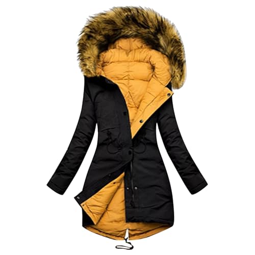 Damenmantel Sale Winter, Damenmantel Damen Lang Wintermantel Mit Kapuze - Winterparka Gefüttert Winterjacke Grosse Grössen Flauschige Jacke Frauen Einfarbig Bequemes Winddicht Outdoorjacke von Zilosconcy