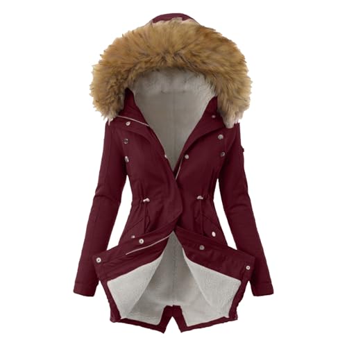 Damenmantel Sale Winter, Wintermantel Damen Lang Damenmantel Mit Kapuze - Winterjacke Gefüttert Winterparka Grosse Grössen Warme Steppjacke Frauen Elegant Winddicht Outdoor Mantel Mit-Fell von Zilosconcy