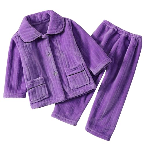 Flanell Schlafanzug Kinder, Fleece Pyjama Kinder,Flanell Schlafanzug Kinder Plüsch Fleece Pyjama Set - Winter Kuschel Mädchen Hauskleidung Anzug Kapuze Pullover Hose Warme Nachtwäsche von Zilosconcy