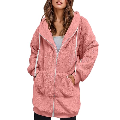 Flauschige Fleecejacke, Herbstjacke Damenfleecejacke Damen Flauschig Mit Kapuze Plüschjacke - Flauschige Jacke Sherpa Plüsch Sweatjacke Lässige Wintermantel Reißverschluss von Zilosconcy