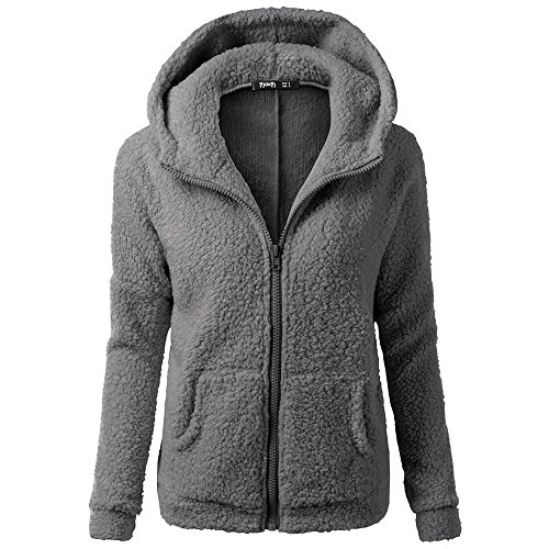 Flauschige Jacke Damen, Hoodie Jacke Damen Baumwoll - Strickjacke Zip Winterjacke Mit Taschen Mantel Casual Kapuzenjacke Warm Outdoor Zipper Fleece Sweashirt Winterjacken von Zilosconcy