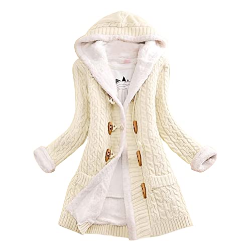 Fleecejacke Damen Mit Kapuze, Black Fridayfleecejacke Damen Plüsch Mit Kapuze Plüschjacke - Flauschige Jacke Teddyfleece Winterjacke Longstrickjacke Outwear Elegant Übergangsjacke von Zilosconcy