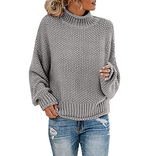 Fleecepullover Damen, Strickpullover Damen Hoher Hals - Grobstrickpullover Casual Rollkragenpullover Weicher Bequem Oversize Langarm Sweatshirt Lose Grobstrick Sweater von Zilosconcy