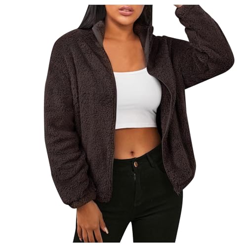 Fliesjacke Damen Warm, Cordjacke Damen Gefüttertfleecejacke Damen Flauschige Jacke Warme Plüschjacke - Winterpullover Mit Kapuze Jacken Plüsch Stilvoller Reißverschluss Fellmantel Taschen von Zilosconcy