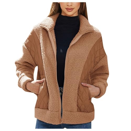 Fliesjacke Damen Warm, Teddyjacke Damenfleecejacke Damen Mit Kapuze Warme Plüschjacke - Teddy Mantel Teddyjacke Plüsch Herbstjacke Longstrickjacke Outwear Elegant Übergangsjacke von Zilosconcy