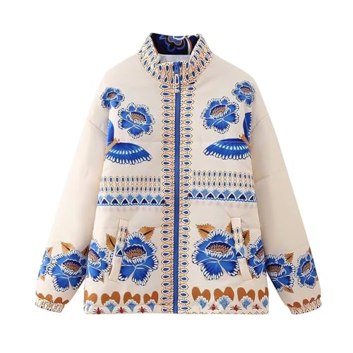 Fliesjacken Für Frauen, Thermojacke Damen Blumendruck Fliesjacken - Knopf Jacke Boho Print Winterjacke Leichte Warme Strickjacke Frauen Patchwork Stickerei Herbst Winter Fleecejacke Oberteile von Zilosconcy