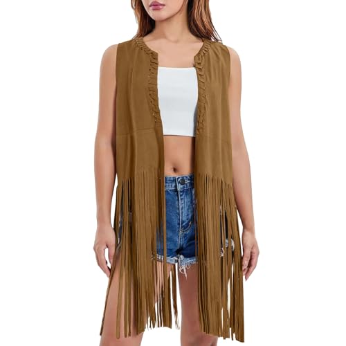 Fransenweste, Hippie Kostüm Damen 60Er 70Er Jahre Fransenweste - Cowboy Weste Fasching Hippie Weste Klassisch Vintage Hippie Kleid Frauen Faschingskostüme Country 70Er Jahre Outfit von Zilosconcy