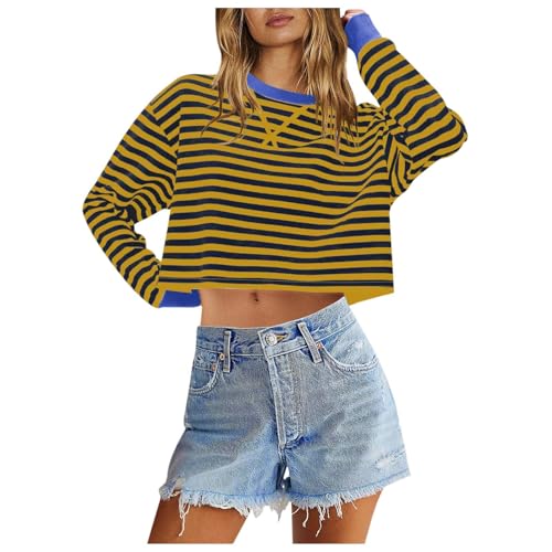 Gestreiftes Shirt Damen, Gestreiftes Langarmshirt Damen Karneval Ringelshirt - Streifenshirt Langarm Gestreifter Pullover Klassischer Oberteil Damen Casual Long Sleeve von Zilosconcy