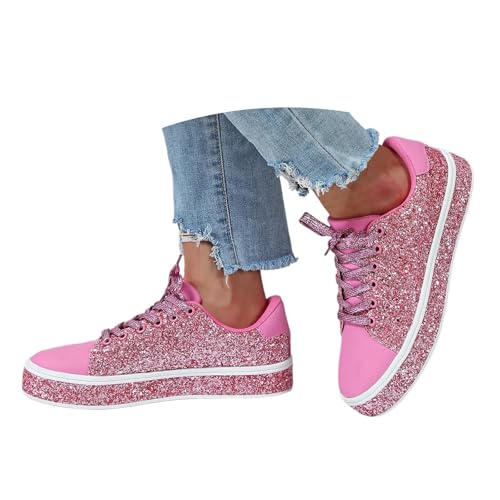 Glitzer Schuhe, Pailletten Schuhe Damen Flache Low Glitzer Sneaker - Glitzerschuhe Shiny Glitzer Schuhe Frauen Bequeme Leichte Sportschuhe Funkelnde Glitzernde Hochzeits-Brautschuhe von Zilosconcy