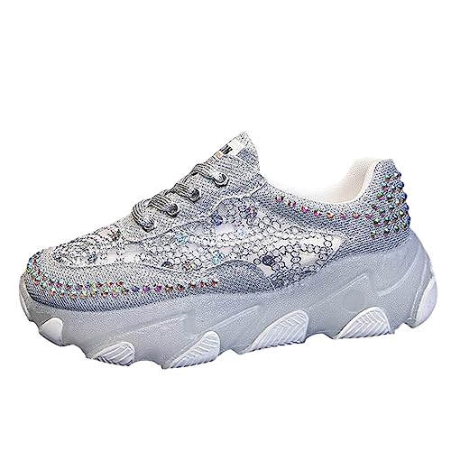 Glitzer Sneaker Damen, Glitzer Sneaker Damen Shiny Pailletten Schuhe - Glitzerschuhe Flache Low Glitzer Schuhe Frauen Bequeme Leichte Sportschuhe Funkelnde Glitzernde Hochzeits-Brautschuhe von Zilosconcy