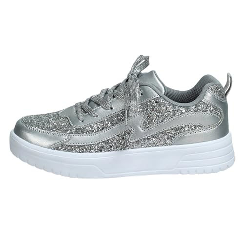 Glitzer Sneaker Damen, Pailletten Schuhe Damen Flache Low Glitzer Sneaker - Glitzer Schuhe Shiny Glitzerschuhe Frauen Bequeme Leichte Turnschuhe Funkelnde Glitzernde Hochzeits-Brautschuhe von Zilosconcy