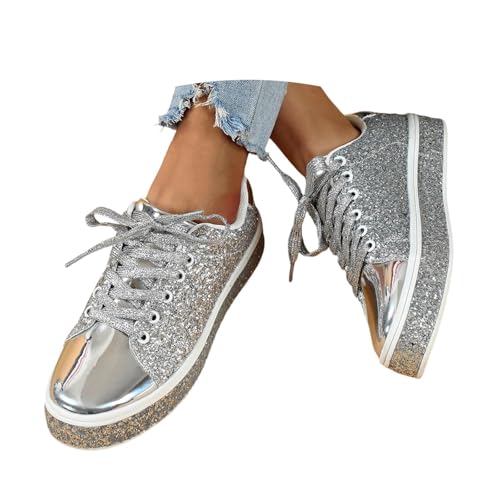 Glitzer Sneaker Damen, Pailletten Schuhe Damen Shiny Glitzer Sneaker - Glitzerschuhe Flache Low Glitzer Schuhe Frauen Bequeme Leichte Freizeitschuhe Funkelnde Glitzernde Hochzeits-Brautschuhe von Zilosconcy