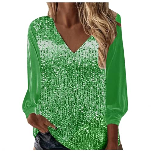 Glitzertop, Glitzer Oberteile Damen Elegant Pailletten Oberteil - Glitzer Pullover Shining Glitzertop Langarm Vintage Tunika Frauen Shirt Festliche Oberteile Disco Outfit von Zilosconcy