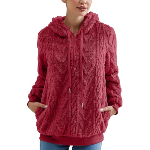 Herbst Bekleidung Damen, Kuscheljacke Damenfleecejacke Damen Lange Ärmel Plüsch Plüschjacke - Mit Kapuze Flauschige Jacke Teddyjacke Winterjacke Lässige Wintermantel Reißverschluss von Zilosconcy