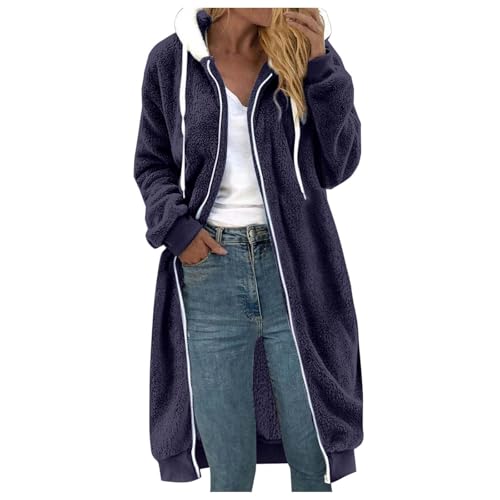 Herbstjacke Damen Große Größen, Plüschjacke Damenfleecejacke Damen Plüsch Mit Kapuze Plüschjacke - Herbstjacke Jacke Winter Sherpa Flauschig Jacken Seitentasche Zip Langarm Oberteile Top von Zilosconcy