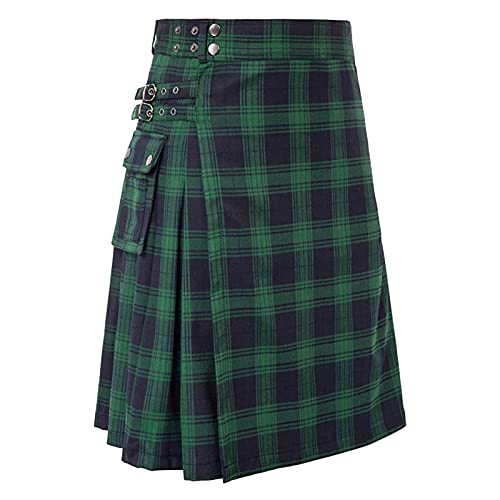 Kilt, Kilt Herren Tartan Schottenrock - Herrenrock Traditioneller Tartan Rock Männer Cargo Fashion Utility Kariert Tartan Kilt Mit Riemen Und Großen Cargo Taschen 06 von Zilosconcy