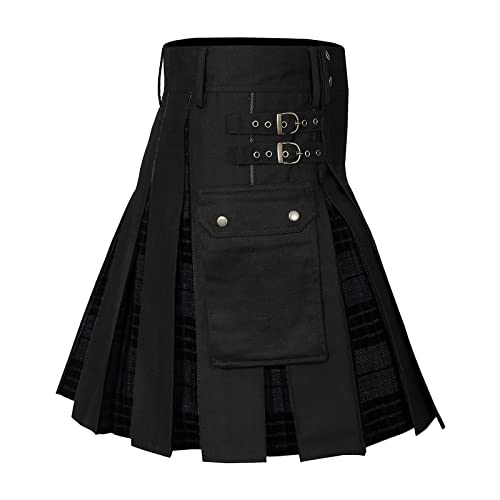 Kilt Herren, Schottenrock Herren Tartan Kilt - Herrenrock Traditioneller Tartan Rock Männer Cargo Fashion Utility Kariert Tartan Kilt Mit Riemen Und Großen Cargo Taschen 06 von Zilosconcy