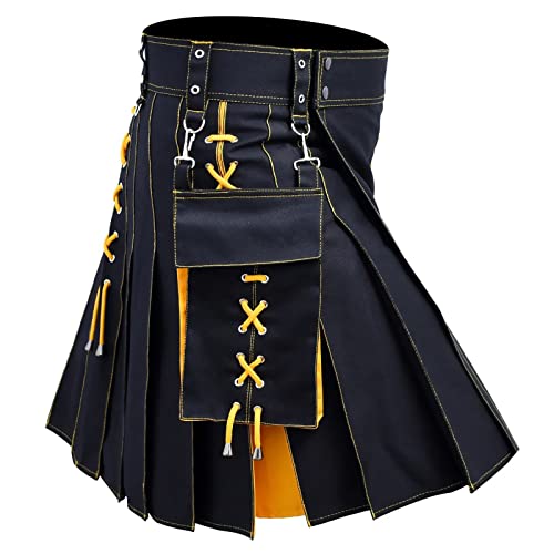 Kilt Herren, Schottenrock Herren Tartan Kilt - Herrenrock Traditioneller Tartan Rock Männer Kariert Cargo Fashion Utility Tartan Kilt Mit Riemen Und Großen Cargo Taschen 03 von Zilosconcy