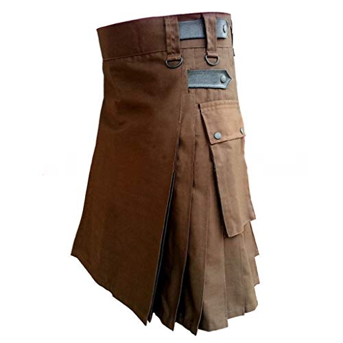 Kilt Herren, Schottenrock Herren Tartan Kilt - Herrenrock Traditioneller Tartan Rock Männer Kariert Cargo Fashion Utility Tartan Kilt Mit Riemen Und Großen Cargo Taschen 04 von Zilosconcy