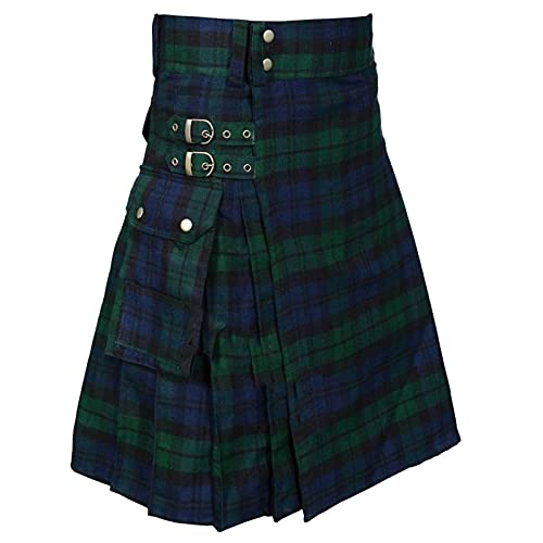 Kilt Herren Schottisch, Kilt Herren Tartan Schottenrock - Tartan Rock Traditioneller Herrenrock Männer Cargo Fashion Utility Kariert Tartan Kilt Mit Riemen Und Großen Cargo Taschen 01 von Zilosconcy