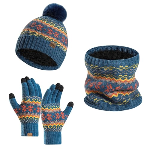 Kinder Mütze Herbst Mädchen, Mütze Schal Handschuhe Set Damen Mütze, Schal & Handschuh-Sets Mädchen 3 In 1 Set Thermo Mütze - Fleece Strick Wintermütze Schlauchschal Handschuhe Wärmer Damen von Zilosconcy