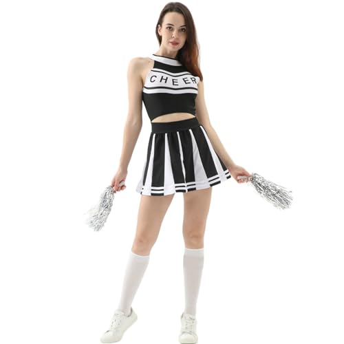 Kostüm Cheerleader Damen, Cheerleader Kostüm Damen Fasching High School Musical - Cheerleader Outfit Sexy Erwachsene Halloween Party Kostüm Mit Pompoms Socken,Karneval,Mottoparty von Zilosconcy