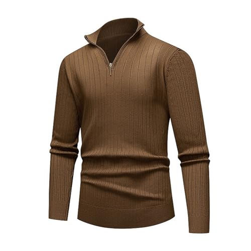 Kragenpullover Für Herren, Rollkragenpullover Herren Business Half Zip Pullover - Arbeitspullover Slim Fit Pulli Thermo Winterpullover Warm Feinstrick Stehkragen Langarm Texured Für Männer von Zilosconcy