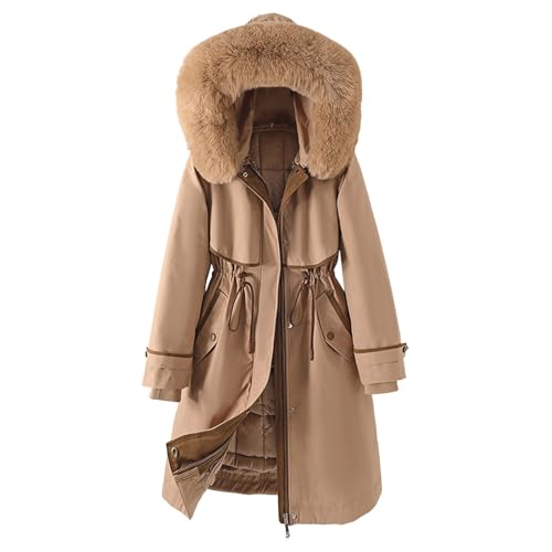 Kurtki Zimowe Damskie, Damenmantel Damen Gefüttert Wintermantel Mit Kapuze - Winterparka Lang Winterjacke Grosse Grössen Warme Steppjacke Frauen Einfarbig Bequemes Winddicht Outdoorjacke von Zilosconcy