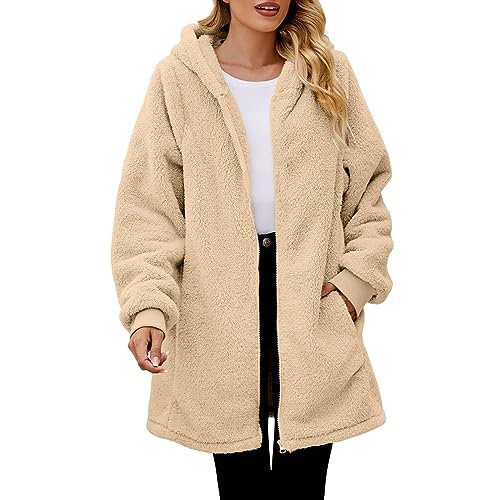 Kuschel Jacke Damen, Herbstjacke Damenplüschjacke Damen Plüsch Warme Fleecejacke - Kuscheljacke Flauschig Teddyfleece Jacke Sherpa Hooded Fleecepullover Herbst/Winter Sweatshirt von Zilosconcy