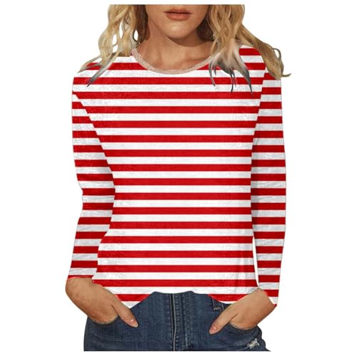 Langarmshirt Damen Gestreift, Ringelshirt Damen Karneval Gestreiftes Langarmshirt - Streifenshirt Langarm Gestreifter Pullover Basic Oberteil Damen Casual Long Sleeve von Zilosconcy