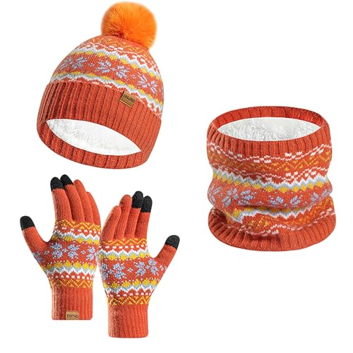 Mütze Mädchen, Schal Mütze Kinder Mütze, Schal & Handschuh-Sets Mädchen 3 In 1 Set Thermo Mütze - Fleece Strick Wintermütze Schlauchschal Handschuhe Wärmer Damen von Zilosconcy