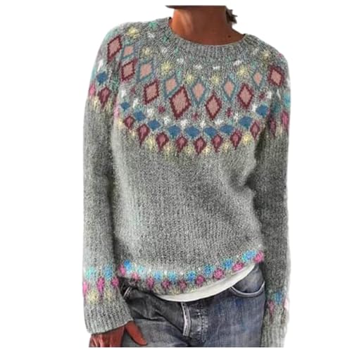 Norwegerpulli Damen, Weihnachtspullover Damen Norweger Pullover Weihnachts Pullis Alpaka - Jacquard Wollpullover Winter Norwegen Bunte Grobstrickpullover Mohair Norwegerpulli Christmas Pulli von Zilosconcy