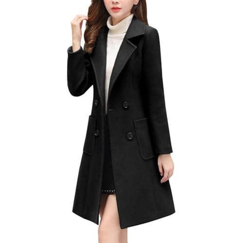 Outlet Angebote, Dufflecoat Damen Elegant Trenchcoat - Wollmantel Lang Wintermantel Mantel Winter Boucle Für Frauen Baumwolle Windjacke Übergangsmantel Winddichter Reverskragen von Zilosconcy