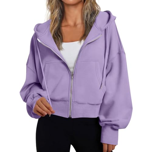 Outlet Angebote, Sweatjacke Damen Kurzer Strickjacke Mit Kapuze - Zipper Hoodie Warme Kapuzenjacke Herbst Winter Langarm Sportjacke Frauen Basic Casual Fitness Oberteile von Zilosconcy