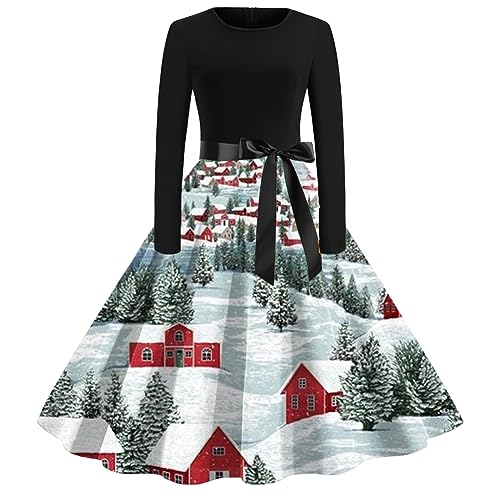 Outlet Angebote, Weihnachtskleid Damen Ugly Weihnachtskleider - Weihnachtsoutfit Lustig Vintage Kostüm Fur Frauen Cocktail Partykleid Weihnachten Kleid Rockabilly A-Linie Rundhals von Zilosconcy