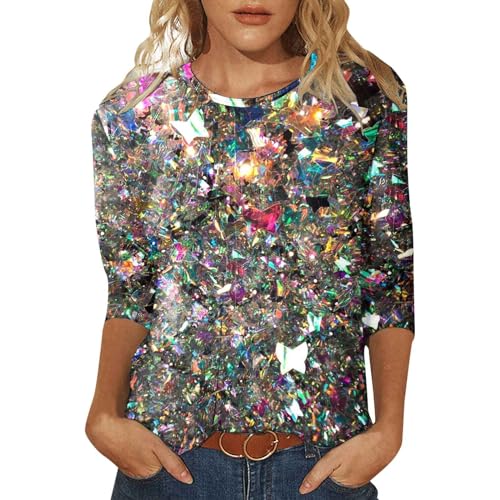 Pailletten Shirt Damen, Glitzer Oberteile Damen Elegant Pailletten Oberteil - Glitzer Pullover Shining Glitzertop Casual Rockabilly Tunika Frauen Shirt Festliche Oberteile Party Outfit von Zilosconcy