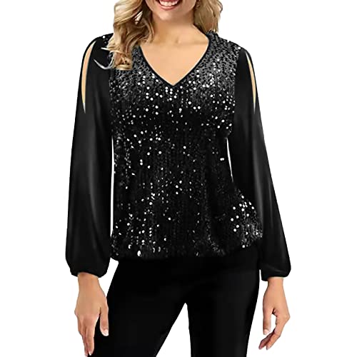 Pailletten top, Pailletten Oberteil Damen Shining Glitzer Oberteile - Glitzer Pullover Elegant Glitzertop Rockabilly Sexy Shirt Frauen Glitzer Bluse Festliche Oberteile Party Outfit von Zilosconcy