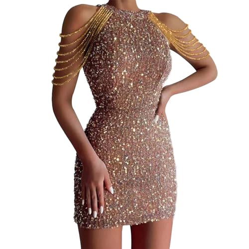 Paillettenkleid, Glitzerkleid Damen Elegant Paillettenkleid - Abendkleider Glitzer Silvester Kleid Kurz Festliche Pailettenkleider Frauen Weihnachtskleid Schöne Hochzeitskleid Partykleider von Zilosconcy