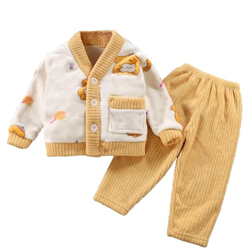 Plüsch Schlafanzug Kinder, Blitzangebote Flanell Schlafanzug Kinder Fleece Pyjama Set Strickjacke Mit Knöpfen Winter Warme Schlafanzüge Weiche Weihnachts Zweiteilig Frottee Pyjama von Zilosconcy