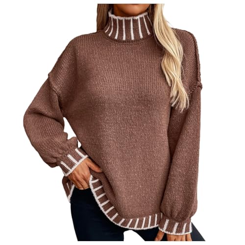 Pullover Damen Baumwolle, Wickelpullover Damen Pullover Damen Mit Geknöpft Langarmshirt Cardigan - Rollkragen Mode Pulli Lose Pulloverkleid Sweatshirt Locker Casual von Zilosconcy