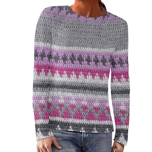 Pullover Norwegermuster Damen, Norweger Pullover Damen Mohair Weihnachtspulli - Alpaka Pullover Jacquard Pulli Dicker Grobstrickpullover Warme Winterpullover Oberteile Lockere Jumpers Frauen von Zilosconcy