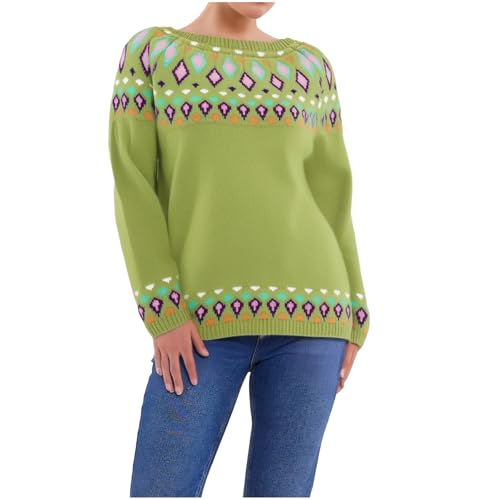 Pullover Norwegermuster Damen, Norweger Pullover Damen Mohair Weihnachtspulli - Alpaka Pullover Jacquard Pulli Norwegermuster Grobstrickpullover Warme Winterpullover Oberteile Lockere Jumpers Frauen von Zilosconcy