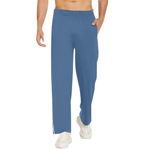 Reha Hose Damen Herren Seitlich Zu Öffnen Lang Baggy Mit Seitlichem Reißverschluss Weites Bein Schnellfickerhose Druckknöpfen Sporthose Jogginghose Freizeithose Sportswear Hosen 01-Blau von Zilosconcy